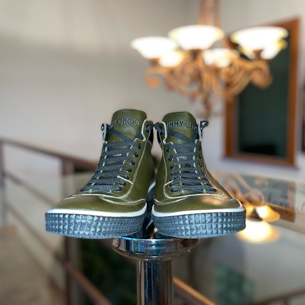 Jimmy Choo Varley Men's Leather Forest Green Hi Top Sneakers (41) (8.5/9 US)